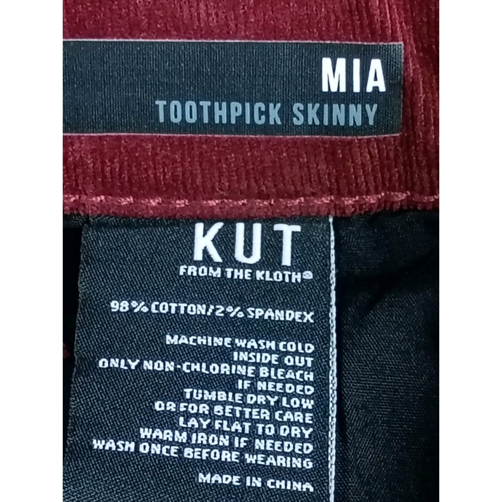 Kut From The Kloth Womens Size 8 Burgundy Corduroy Mia Toothpick Skinny - Picture 9 of 11